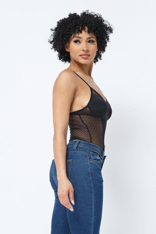 Mesh Yoga Contrast Adjustable Bra Strap Bodysuit