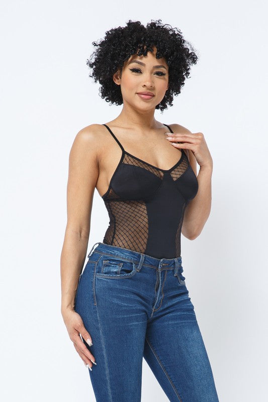 Mesh Yoga Contrast Adjustable Bra Strap Bodysuit