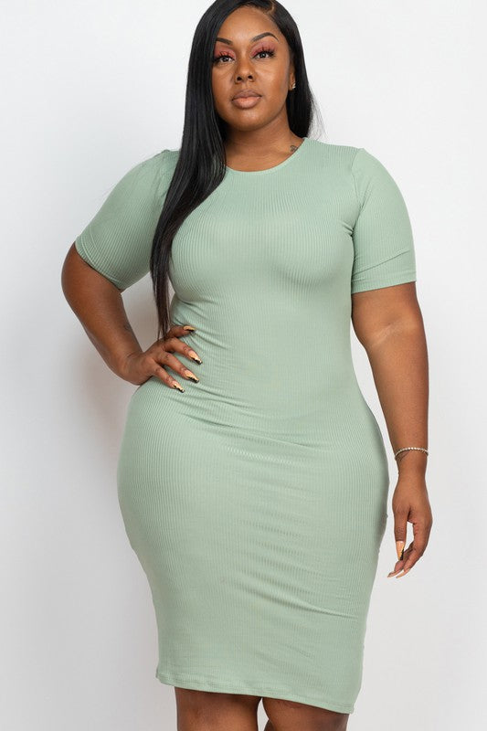 Plus Size Ribbed Bodycon Midi Dress
