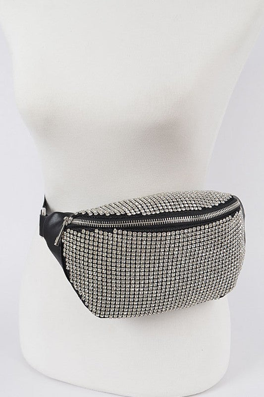 Rhinestone Studded Crossbody Mesh Fanny Pack