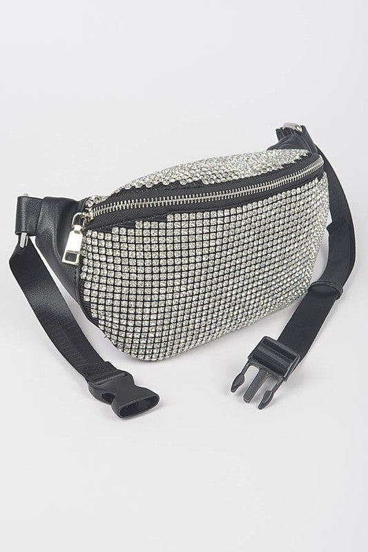 Rhinestone Studded Crossbody Mesh Fanny Pack
