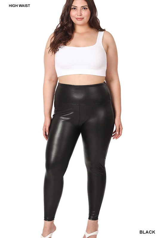 Plus Size High Rise Faux Leather Leggings