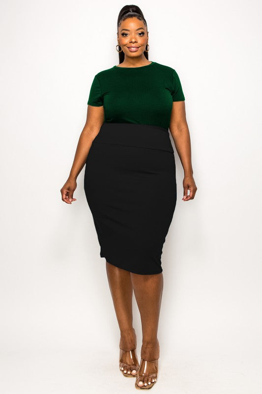 Plus Size Solid Pencil Midi Skirt