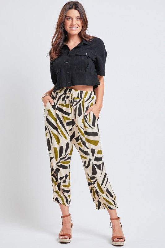 Smocked Waist Rise Tiny Ruffle Detail Jogger