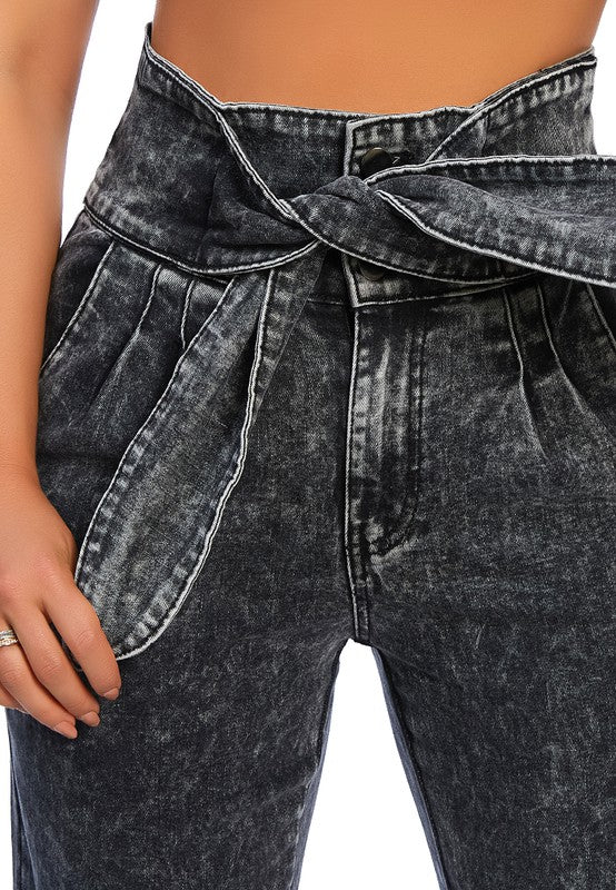 Women's Bow Together Washed Denim Pants