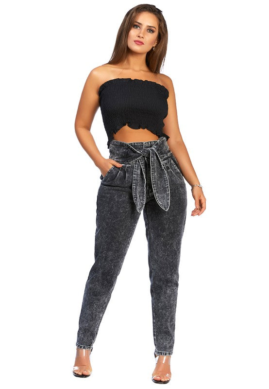 Women's Bow Together Washed Denim Pants