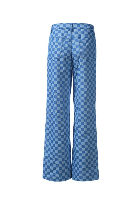Women's Watercolor Checks Patterned Denim Pants