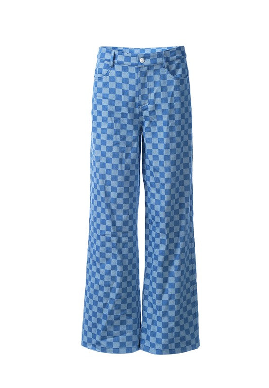 Women's Watercolor Checks Patterned Denim Pants