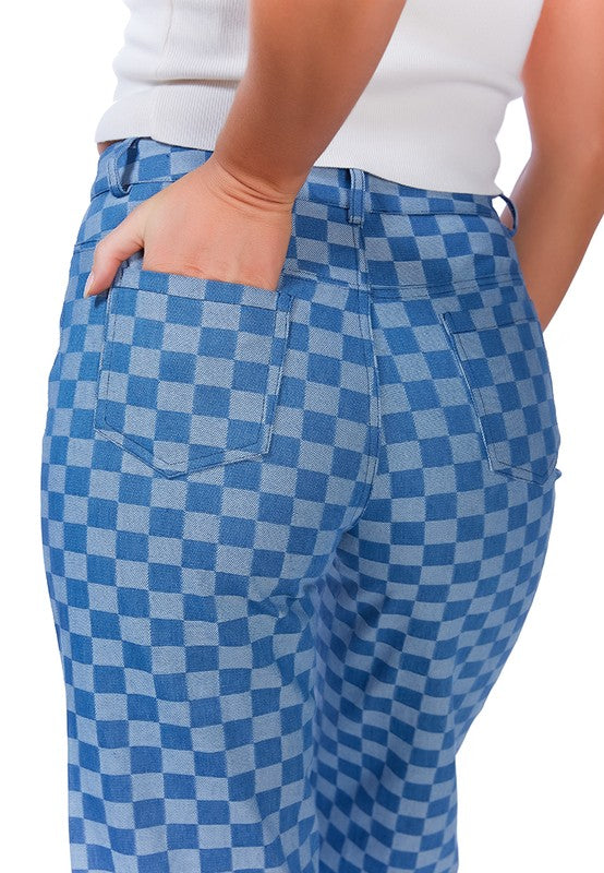 Women's Watercolor Checks Patterned Denim Pants