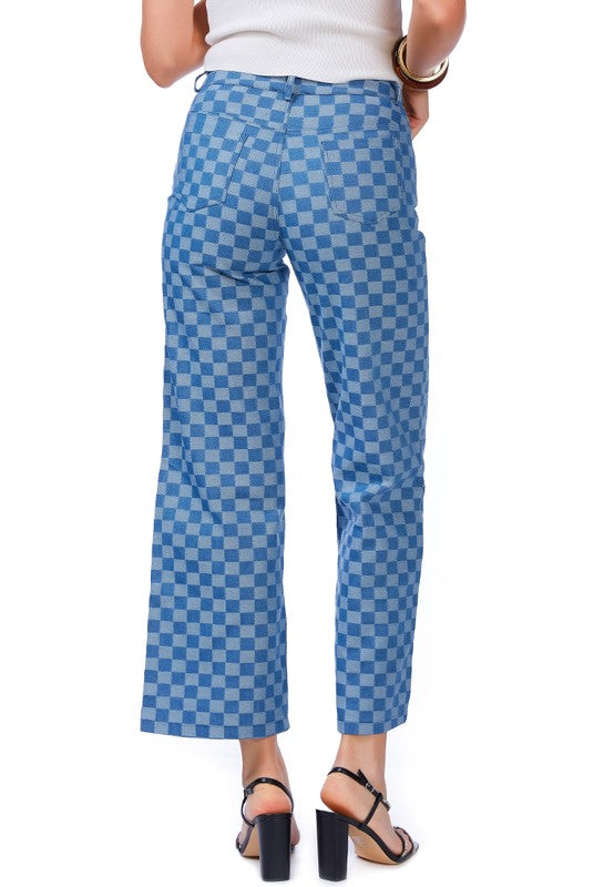 Women's Watercolor Checks Patterned Denim Pants