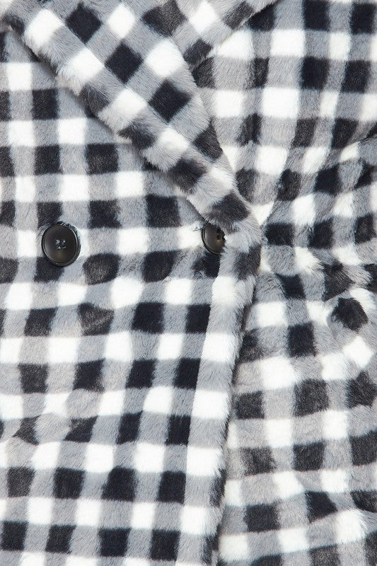 Fuzzy Feelings Checkered Print Faux Fur Teddy Coat