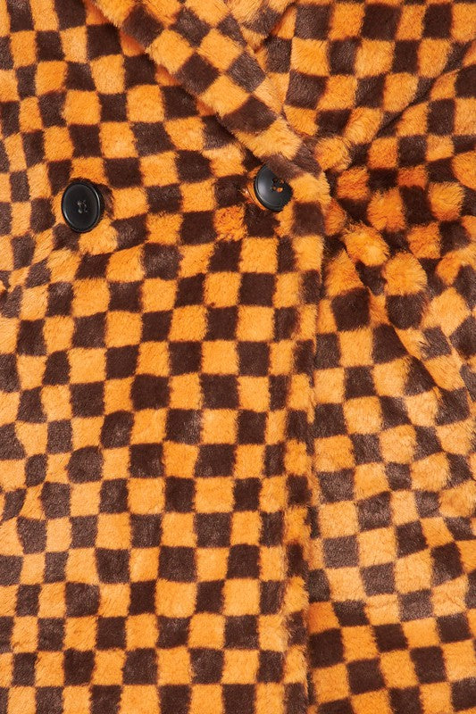 Fuzzy Feelings Checkered Print Faux Fur Teddy Coat