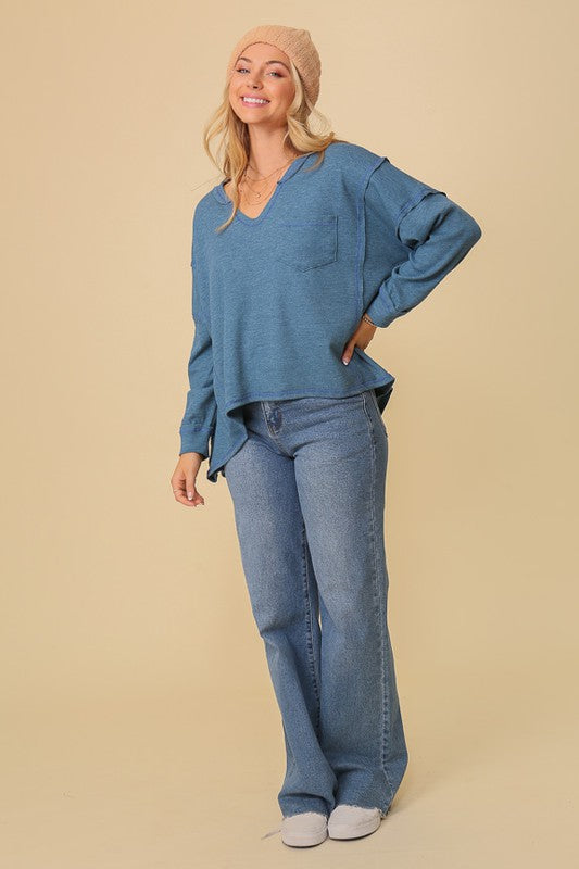 Women's Thermal High Low V-neck Oversized Tunic Top