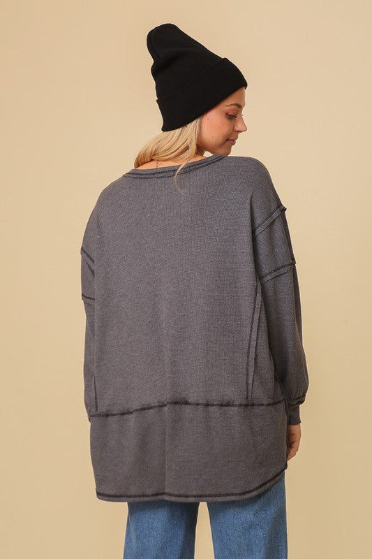 Women's Thermal High Low V-neck Oversized Tunic Top
