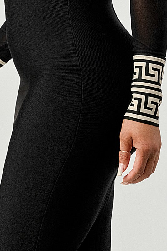 Athina Mesh Contrast Greek Key Print Bandage