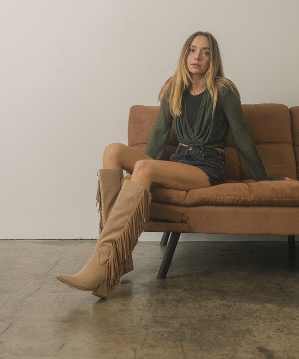 Boho Knee-High Fringe Boots