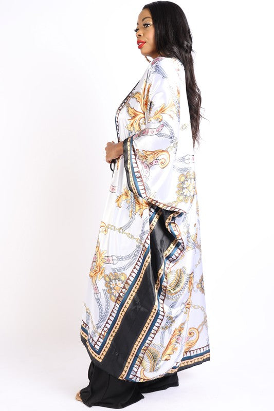 Printed satin maxi kimono