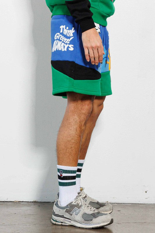 Men's Think Green Cut and Sew Graphic Shorts