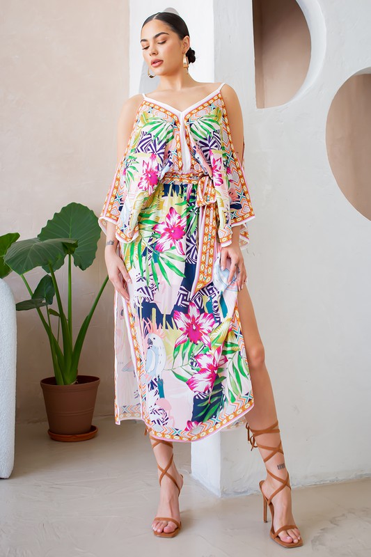 Women's Scarf Print Cold Shoulder Dress