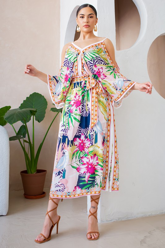 Women's Scarf Print Cold Shoulder Dress