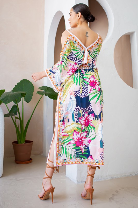 Women's Scarf Print Cold Shoulder Dress