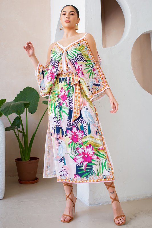 Women's Scarf Print Cold Shoulder Dress