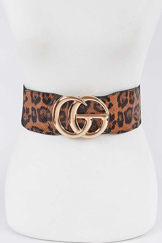 Leopard Print Iconic Buckle Stretch Belt