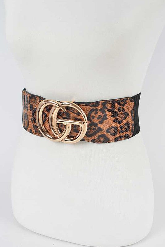 Leopard Print Iconic Buckle Stretch Belt