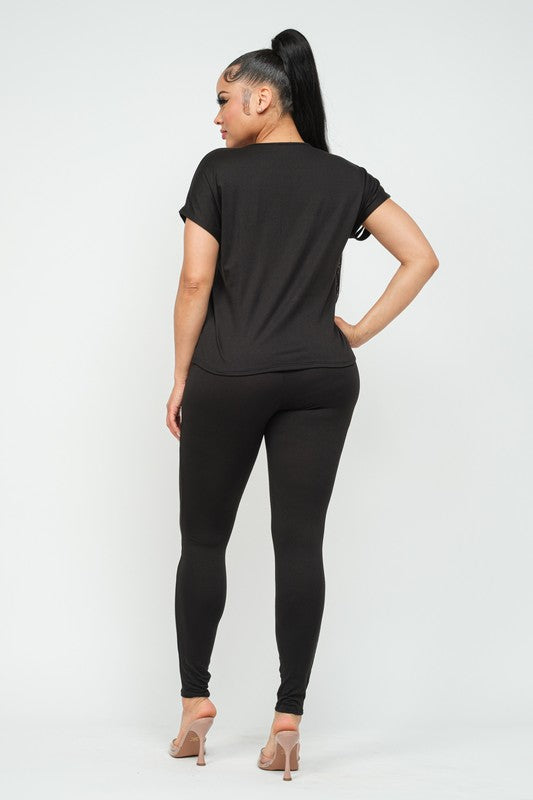 Women's Front Laser Cut Detail Top and Leggings Set