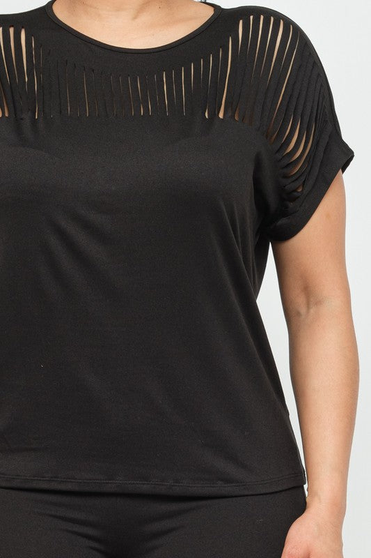 Women's Front Laser Cut Detail Top and Leggings Set