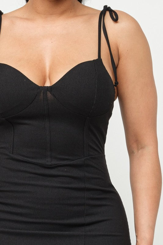 Corset Style Shoulder Tie Side Slit Maxi Dress