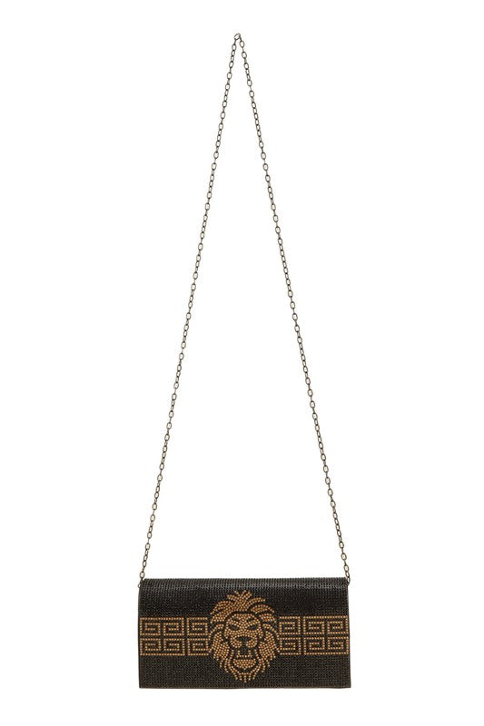 Lion Greek Rhinestone Clutch Crossbody Handbag