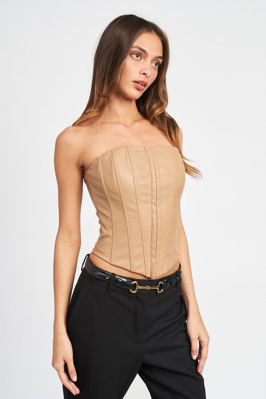 Women's Tube Bustier Corset PU Leather Top