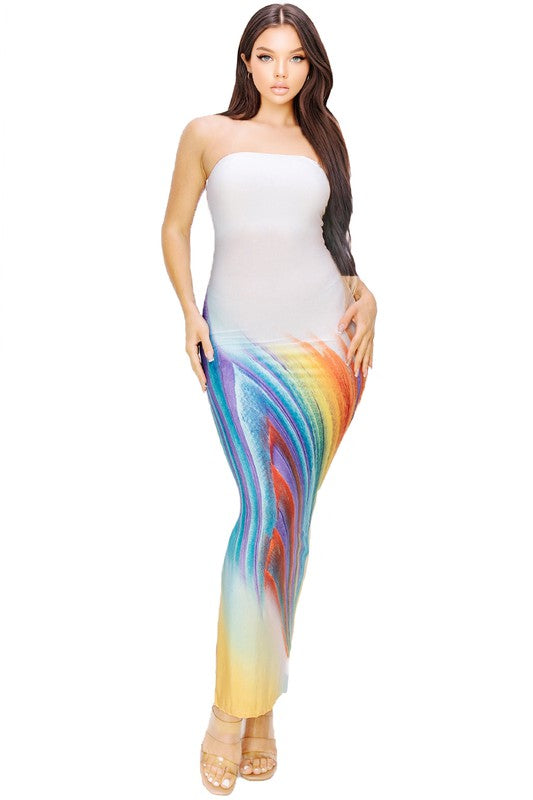 Color Gradient Tube Top Maxi Dress