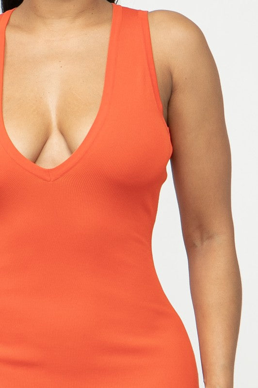 Women's V Neck Sleeveless Bodycon Midi Dress