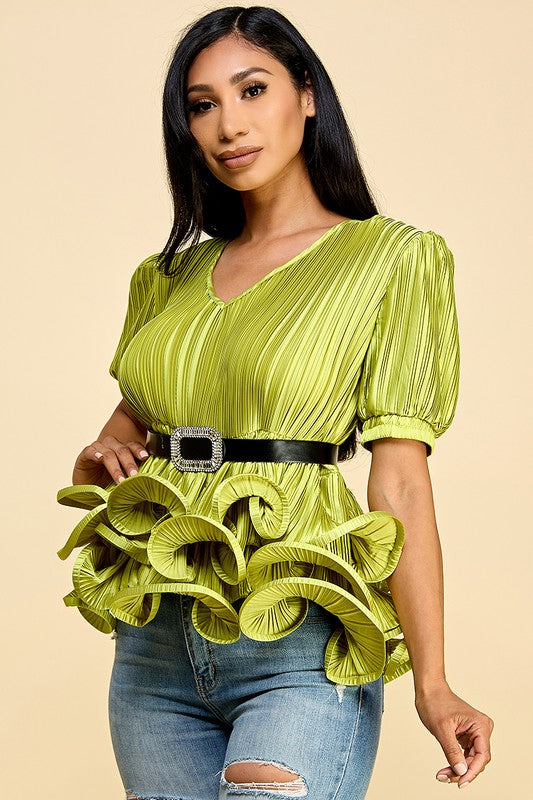 Puffed Sleeve Top with Ruffled Bottom