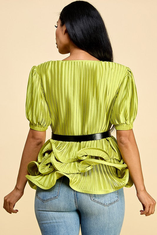 Puffed Sleeve Top with Ruffled Bottom
