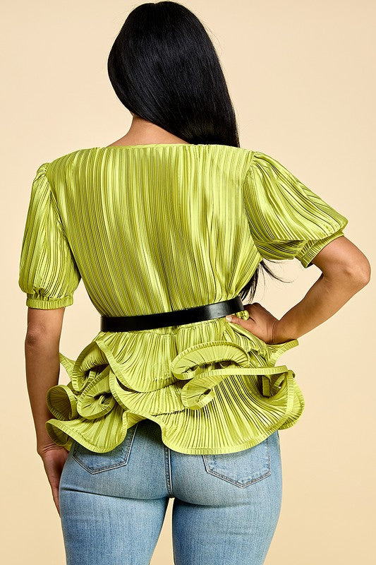 Puffed Sleeve Top with Ruffled Bottom