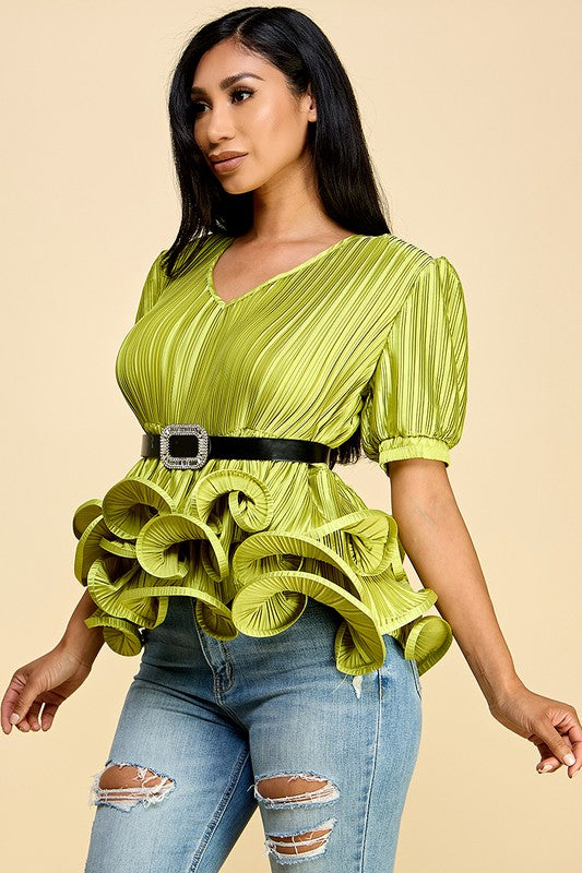 Puffed Sleeve Top with Ruffled Bottom