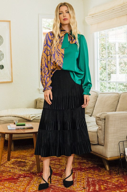 Necktie Front Color Block Top