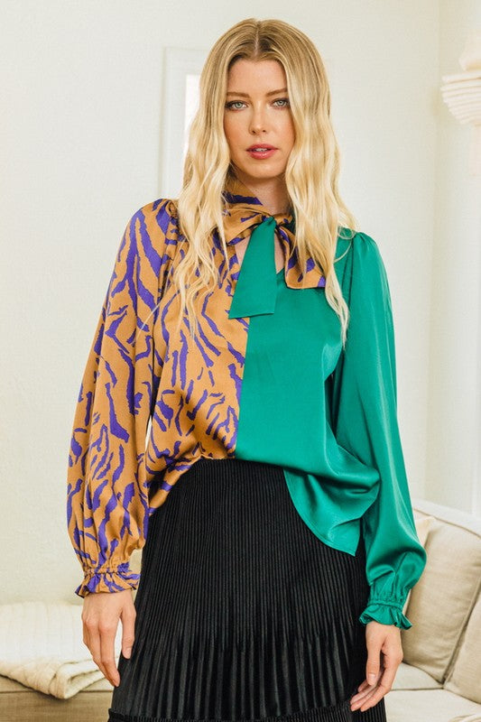 Necktie Front Color Block Top