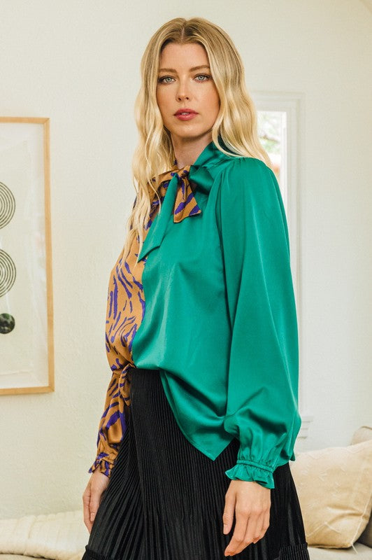 Necktie Front Color Block Top