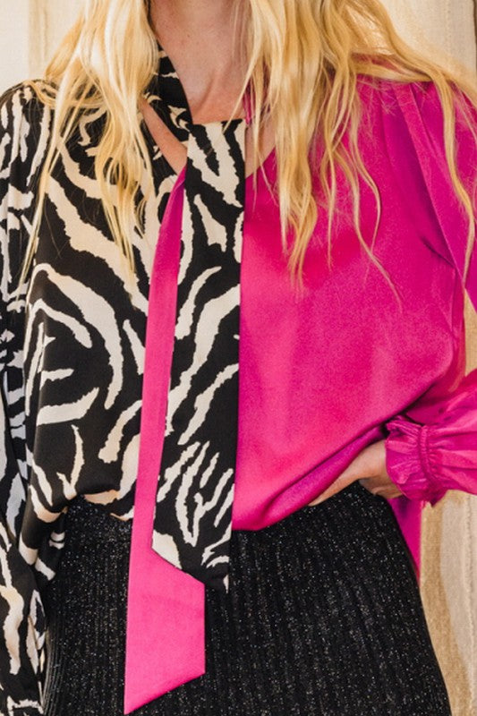 Necktie Front Color Block Top