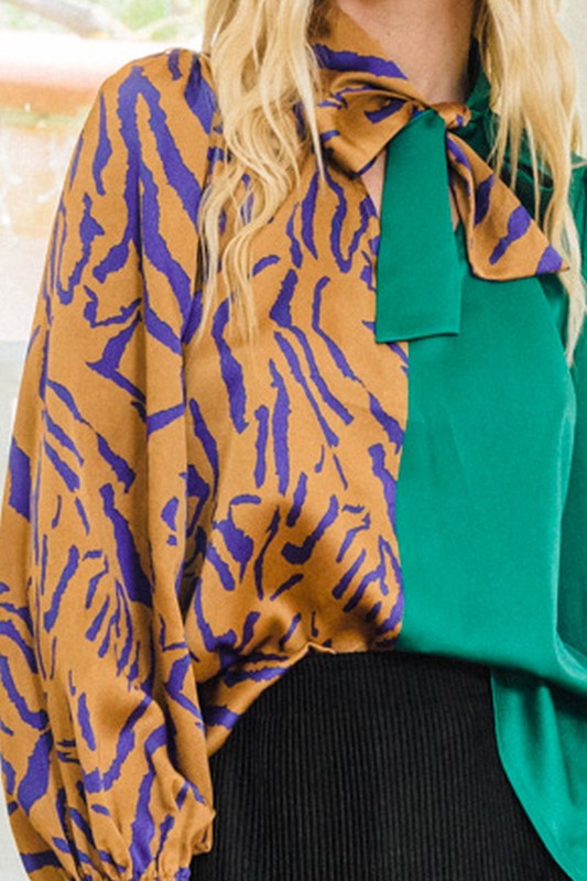 Necktie Front Color Block Top