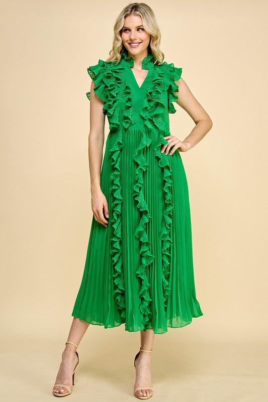 Elegant Pleated Ruffled Maxi Dress
