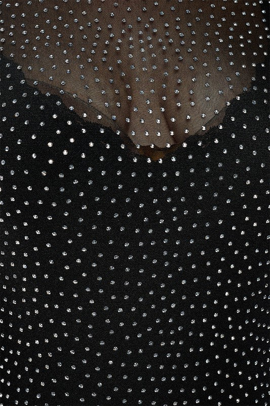 Junior Plus Rhinestone Sheer Black Mesh Dress