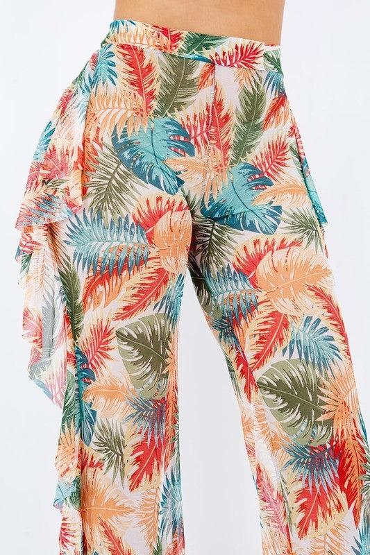 Women's Tropical Mesh Ruffle Pants