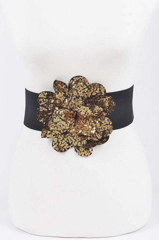 Sequins Flower Plus Size Elastic Belt