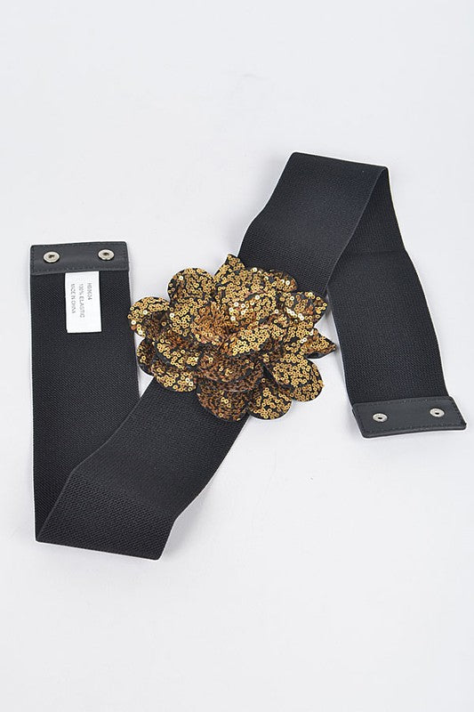 Sequins Flower Plus Size Elastic Belt