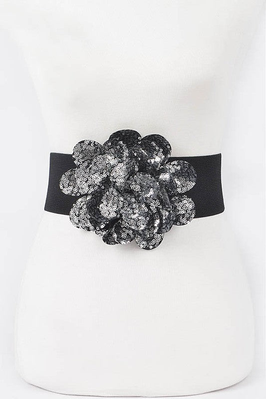Sequins Flower Plus Size Elastic Belt